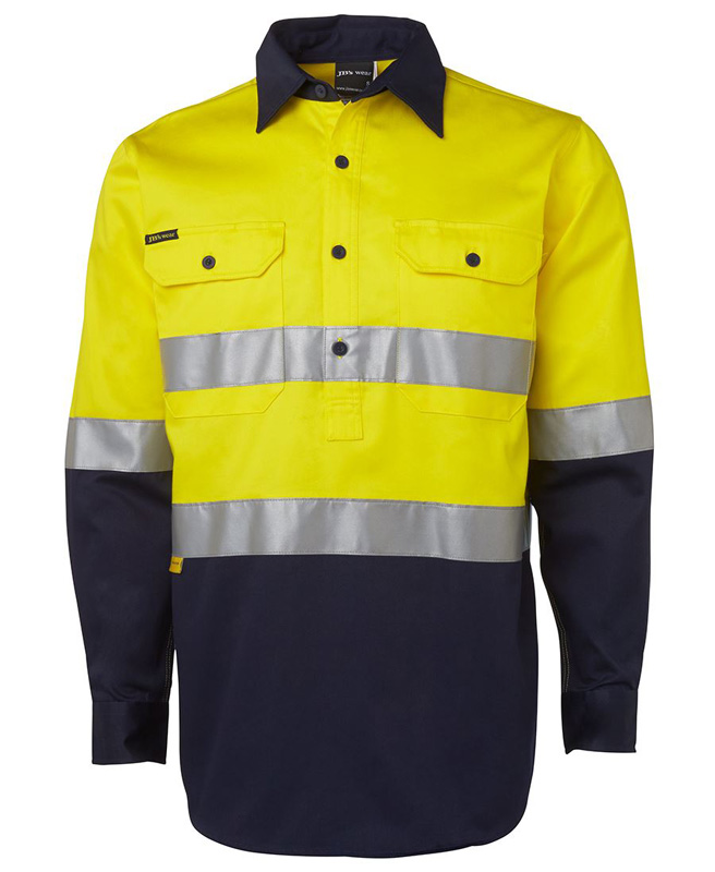 JB Hi Vis 1/2 Button Long Sleeve Shirt 3M Tape