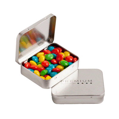 Rectangle Hinge Tin Filled with Chewy Fruits