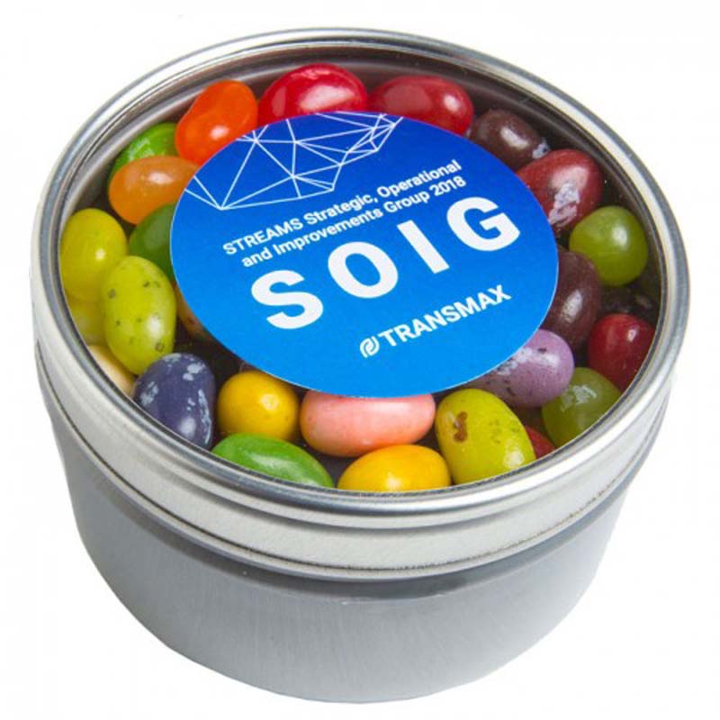 Round Acrylic Window Tin with Jelly Belly Jelly Beans