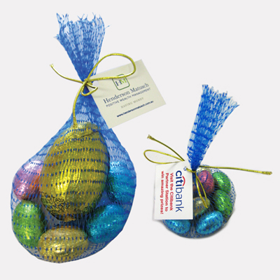 Mesh Bag With Tag Filled With Easter Eggs