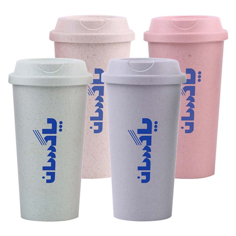 480ML Reusable Coffee Cups With Lids Wheat Straw Portable Coffee