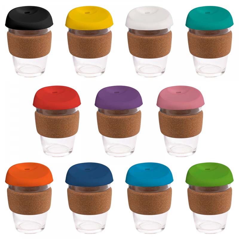 Large Glass Karma Kup Cork Band Silicon Lid 340ml