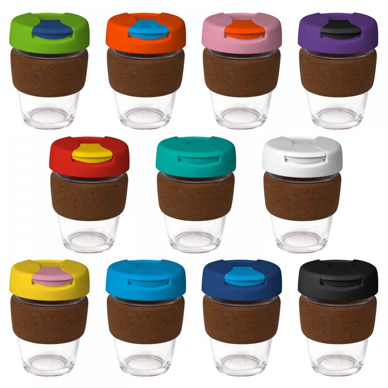 Large Glass Karma Kup Cork Band Plastic Flip Lid 340ml