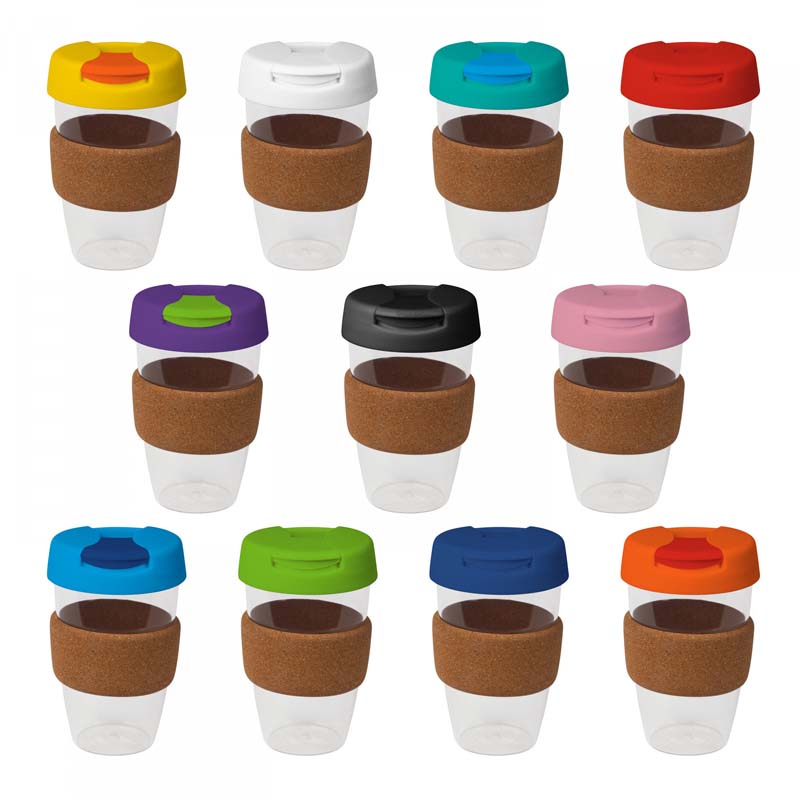 16oz/535ml Clear Plastic Karma Kup Cork Band Flip Lid