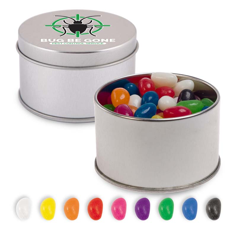 Assorted Colour Mini Jelly Beans in Silver Round Tin