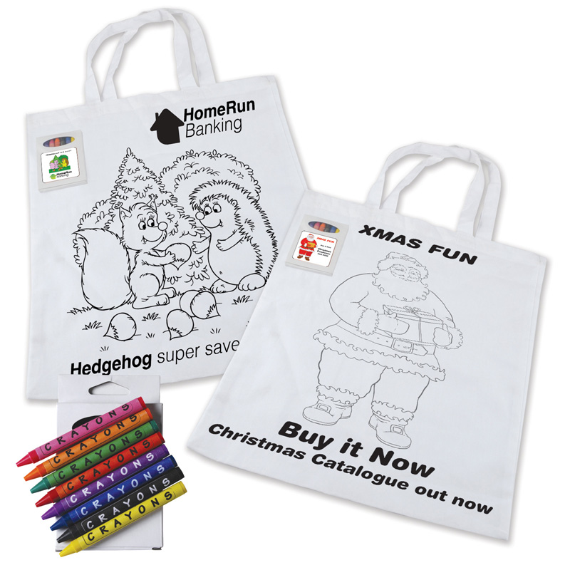 Colouring in Short Handle Cotton Tote Bag with Crayons