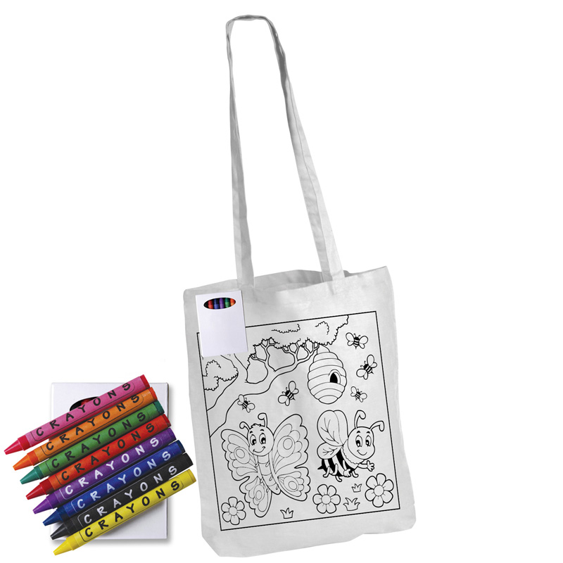 Colouring Long Handle Cotton Tote Bag with Crayons