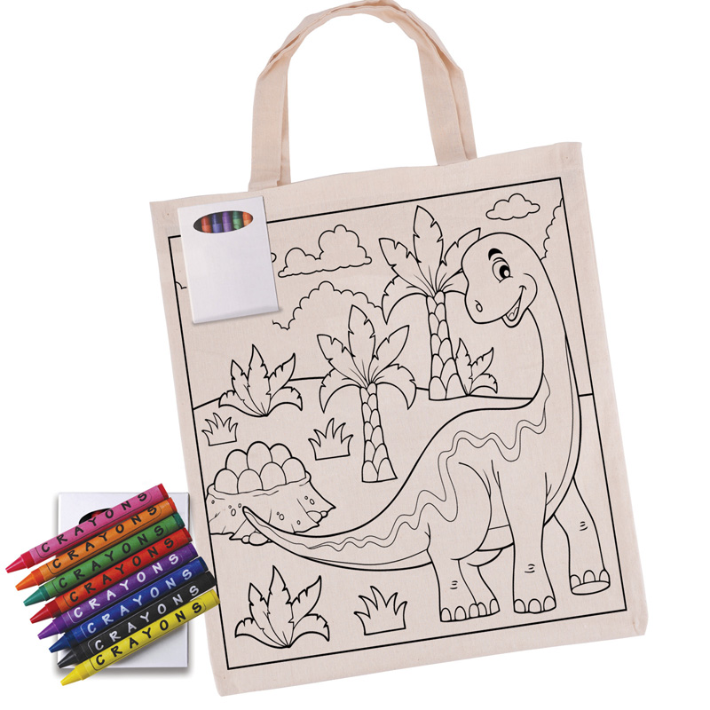 Colouring Short Handle Calico Tote Bag with Crayons