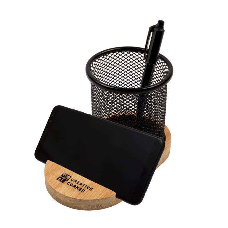 Bamboo Pen Tidy Phone Stand image1
