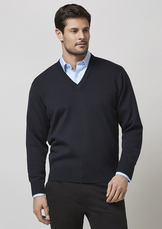 Mens V-Neck Long Sleeve Woolmix Pullover